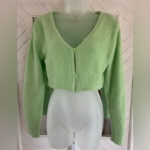 Wild Fable Cropped Cardigan Womens Large Mint Green Long Sleeve Button Front  35